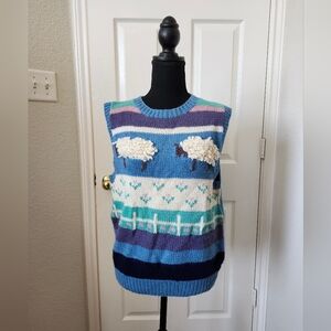Vintage 80s The Eagles Eye Blue Wool Sheep Pasture Pastel Sweater L